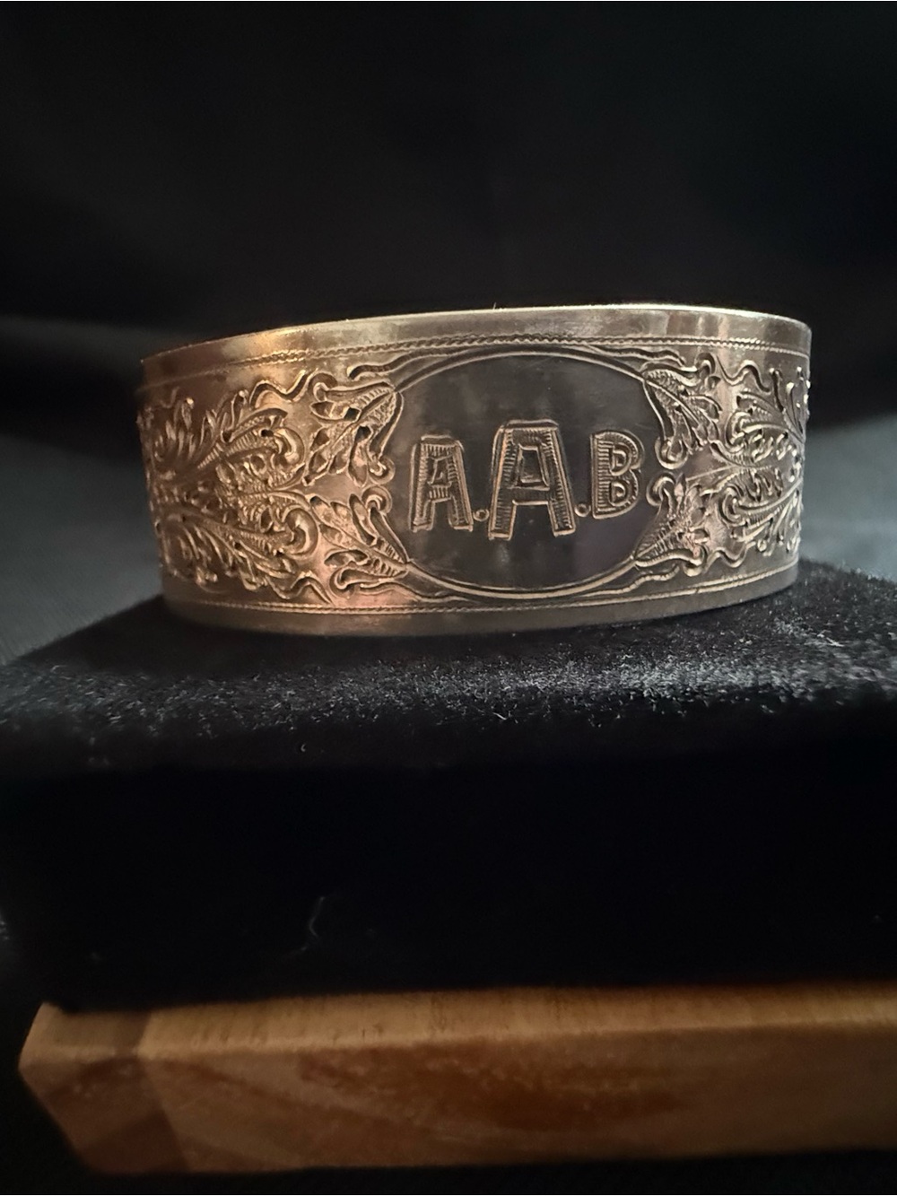 Sterling Silver Floral Engraved with Monogram Cuff Bracelet - AAB -
